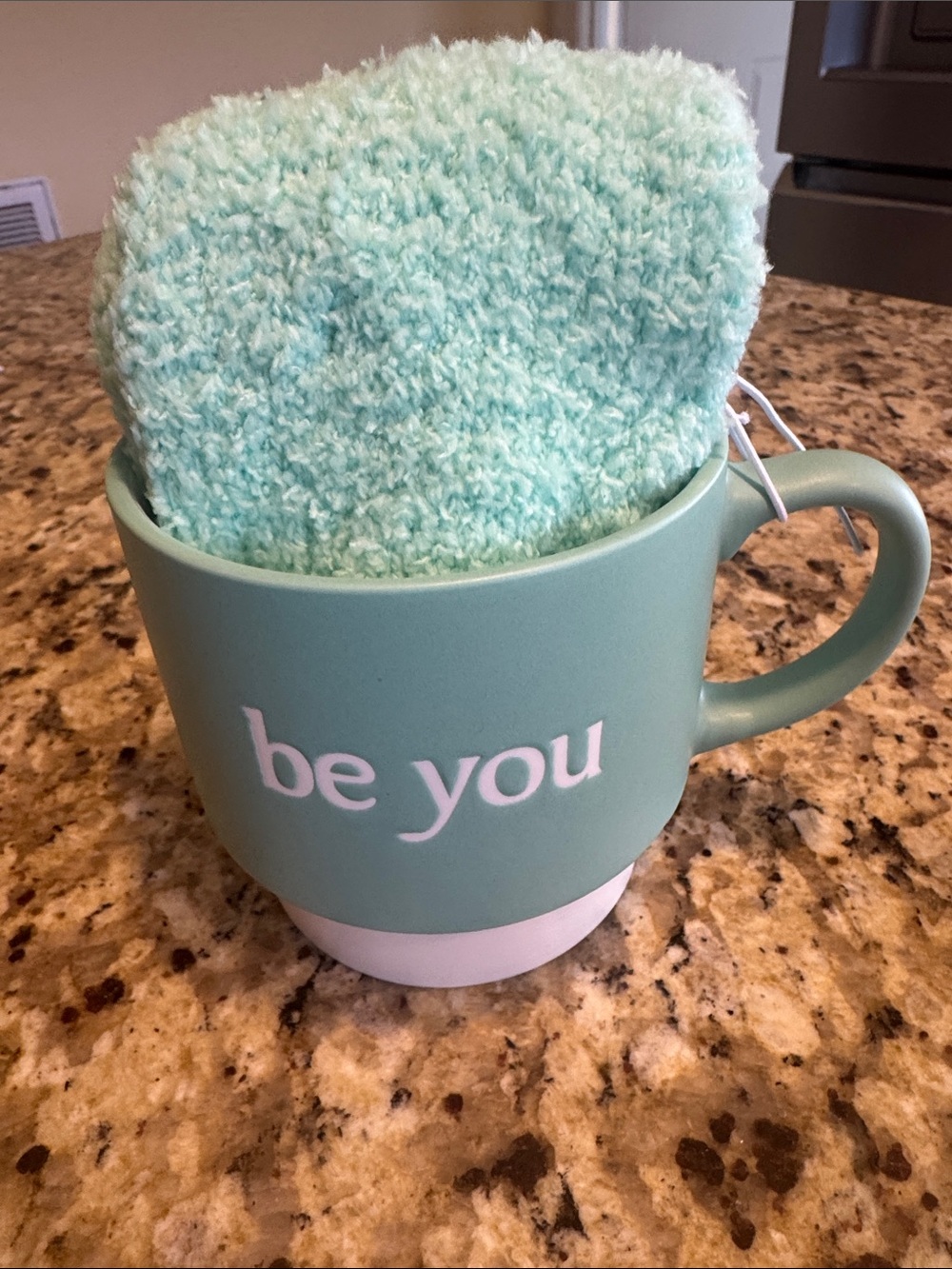 Mint Green 'be you' Ceramic Mug and Cozy Socks Gift Set